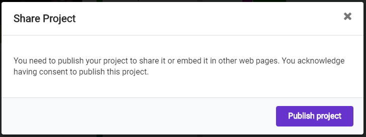 Publish project dialog